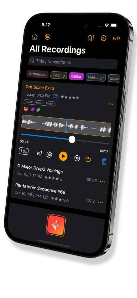 Bangin' Audio Recorder recording screen on iPhone